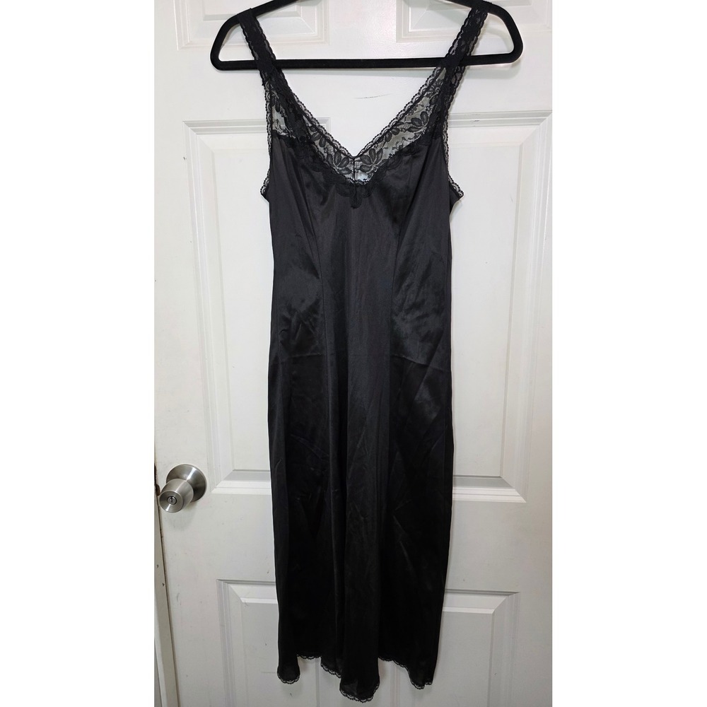 VTG Maidenform Full Slip 90S Women 32 Black Lace Trim Antron III Nylon Intimate